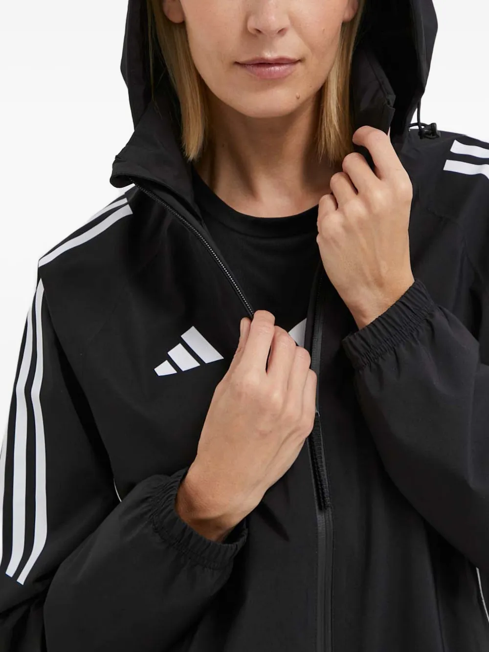 adidas Donsjack met capuchon en drie strepen Zwart