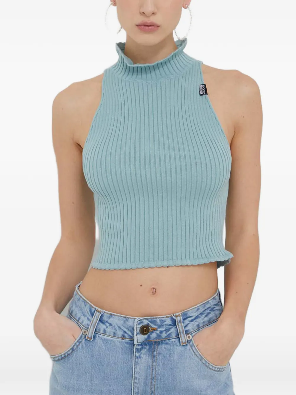 MOSCHINO JEANS ruffled ribbed knitwear - Blau