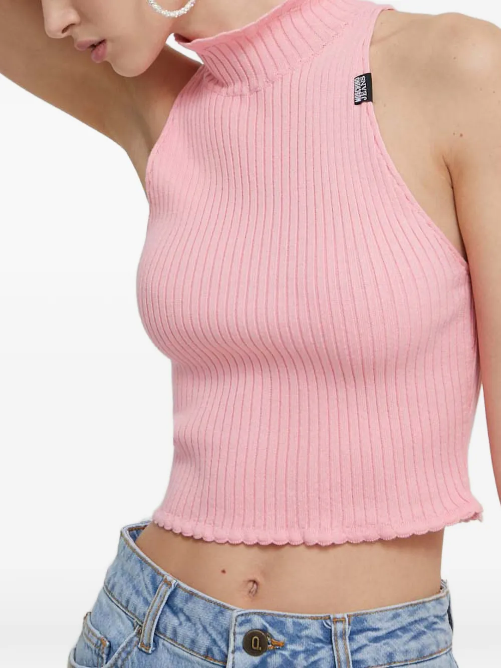  Moschino Jeans Ruffled Ribbed Top - Pink 