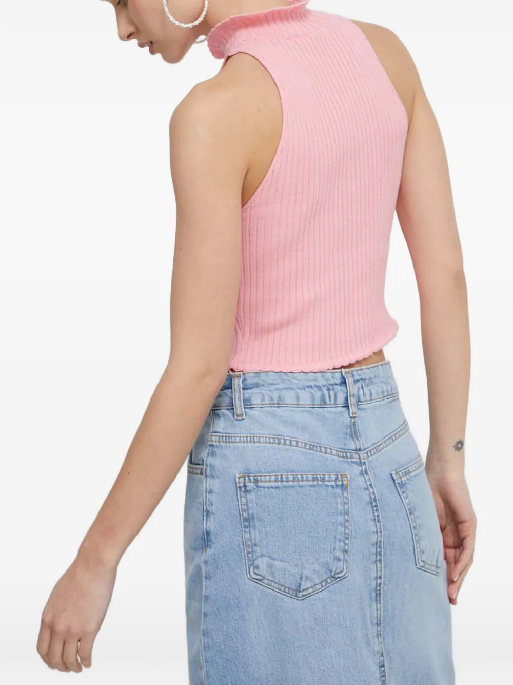  Moschino Jeans Ruffled Ribbed Top - Pink 