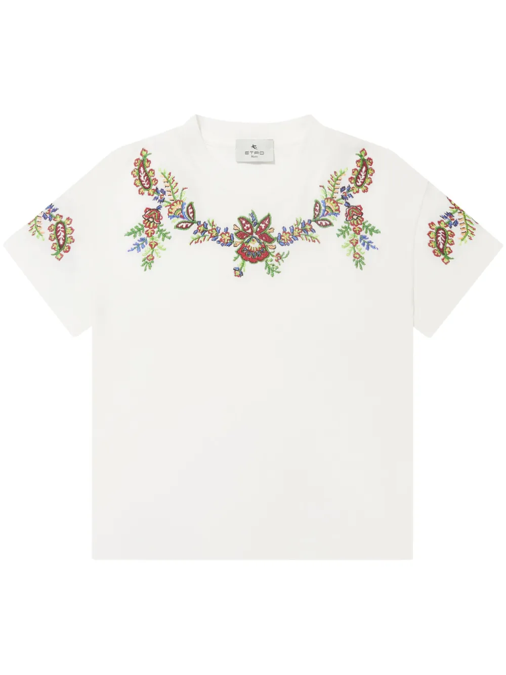 Shop Etro Floral Embroidered T-shirt In White