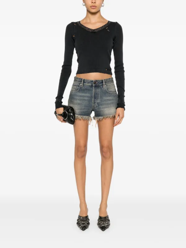 Balenciaga logo-patch Denim Shorts | Blue | FARFETCH