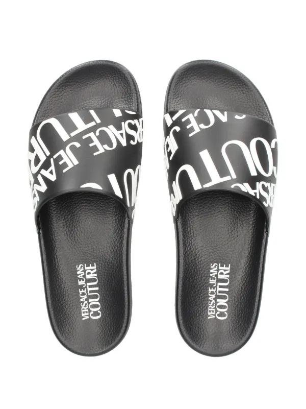 Versace Jeans Couture logo-printed Slides | Black | FARFETCH PL