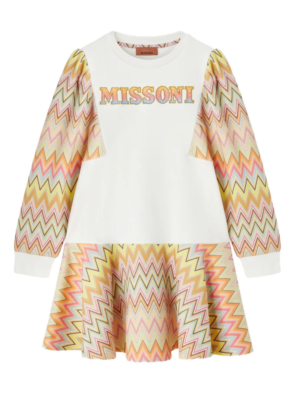 Missoni Kids pattern-panel long-sleeve dress | White | Image 1