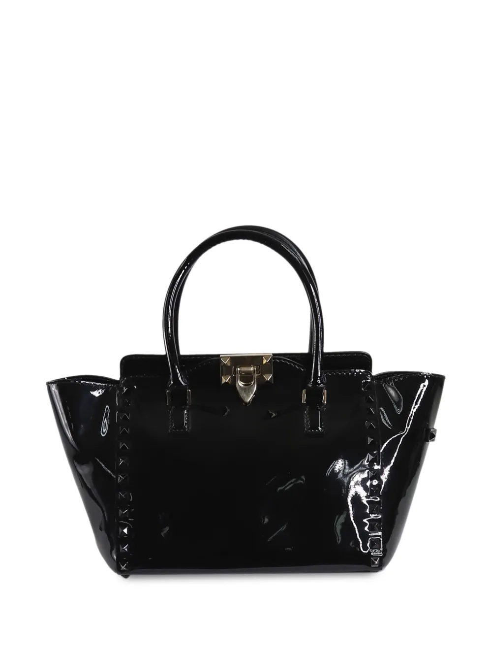 studded patent tote bag