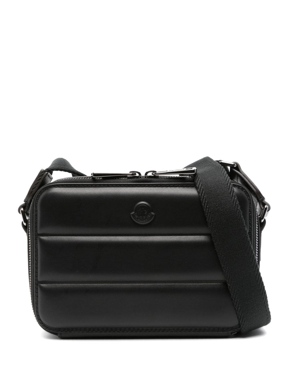 Shop Moncler Logo-appliqué Leather Messenger Bag In Black