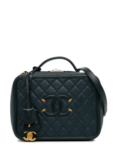 HOT SALE CHANEL 2017-2018 Large Caviar CC Filigree Vanity Case satchel Women