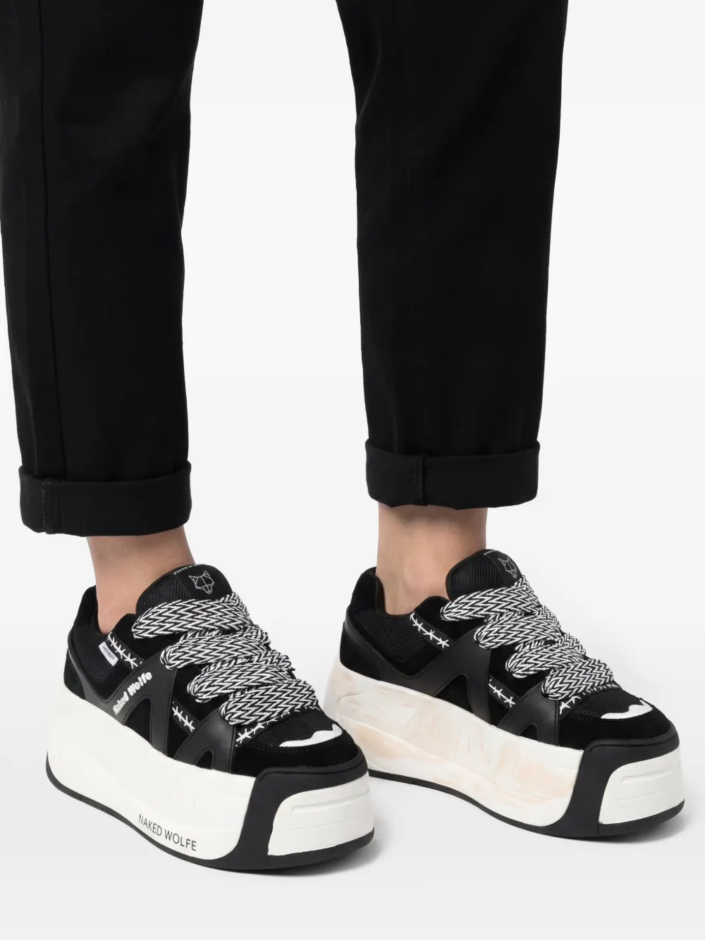 NAKED WOLFE Sliders Leather Platform Sneakers | Black | FARFETCH CA