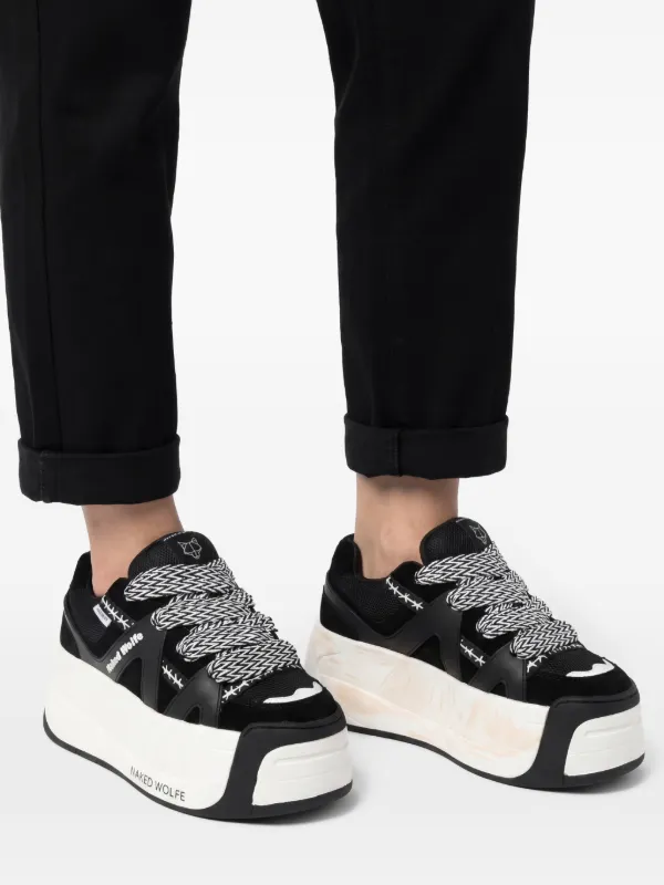 NAKED WOLFE Sliders Leather Platform Sneakers | Black | FARFETCH OM