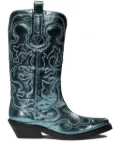 GANNI embroidered leather western boots - Blue