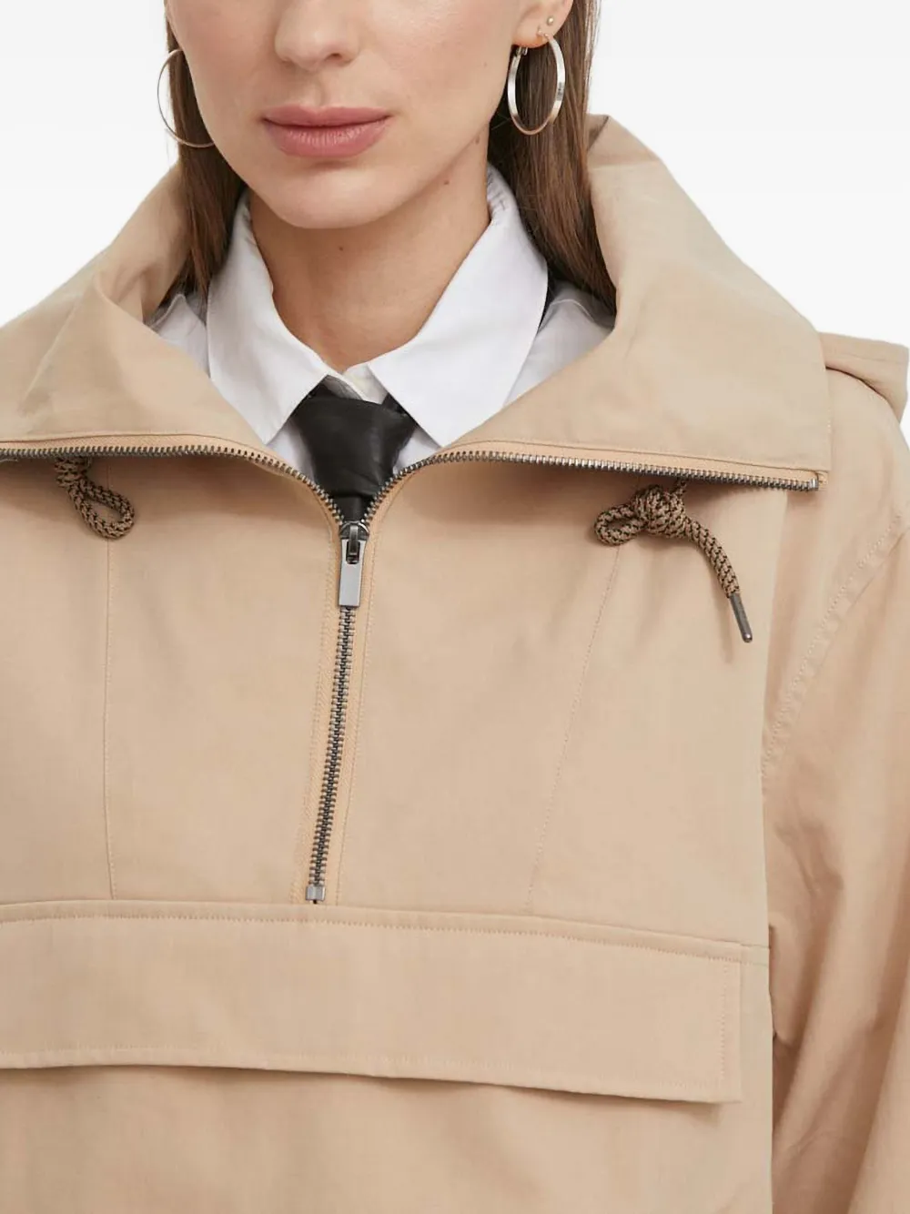 Ba&sh Hooded Half-zip Jacket In Brown