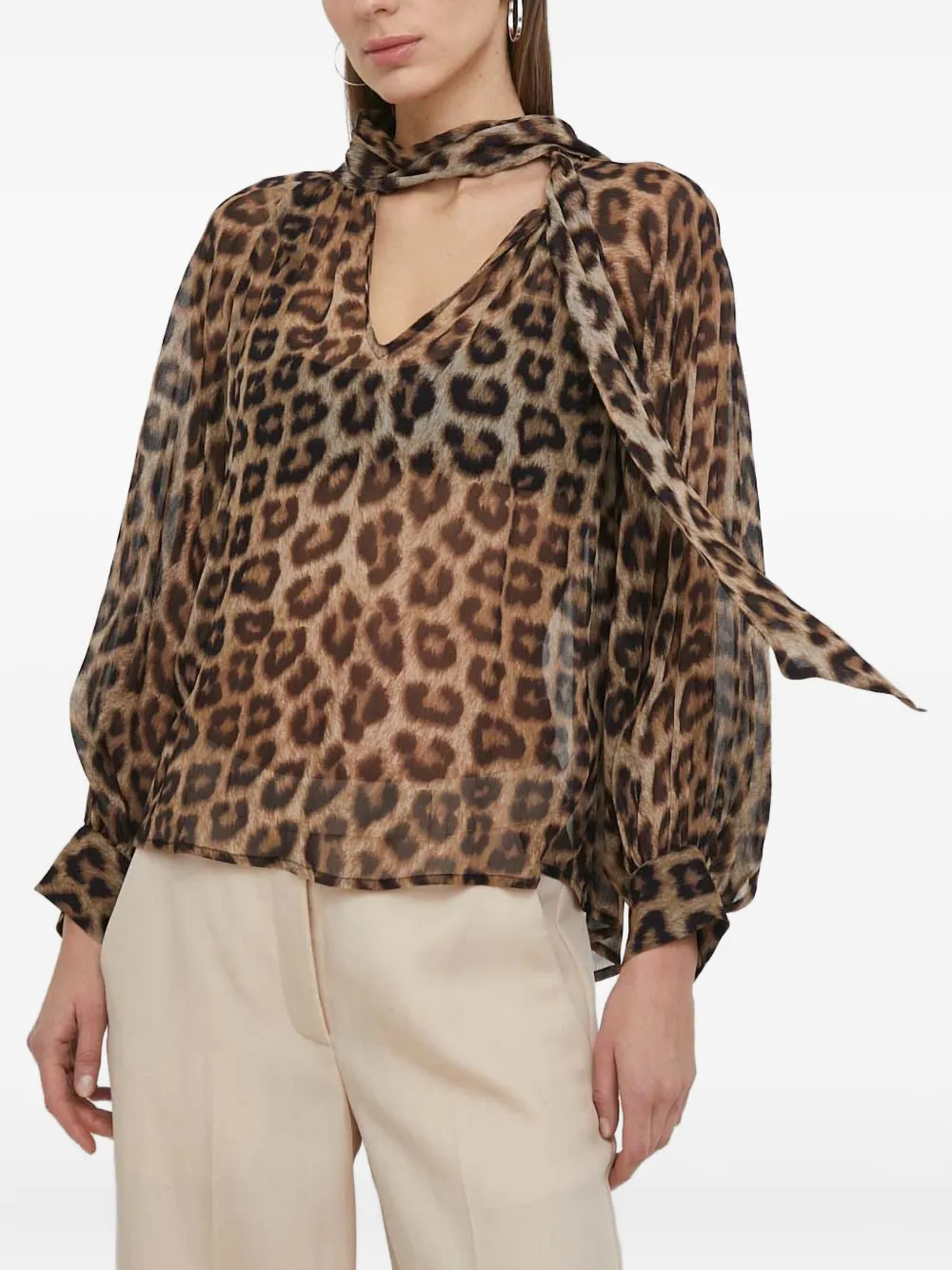 Ba&Sh leopard-print tie-neck blouse | Brown | Image 1
