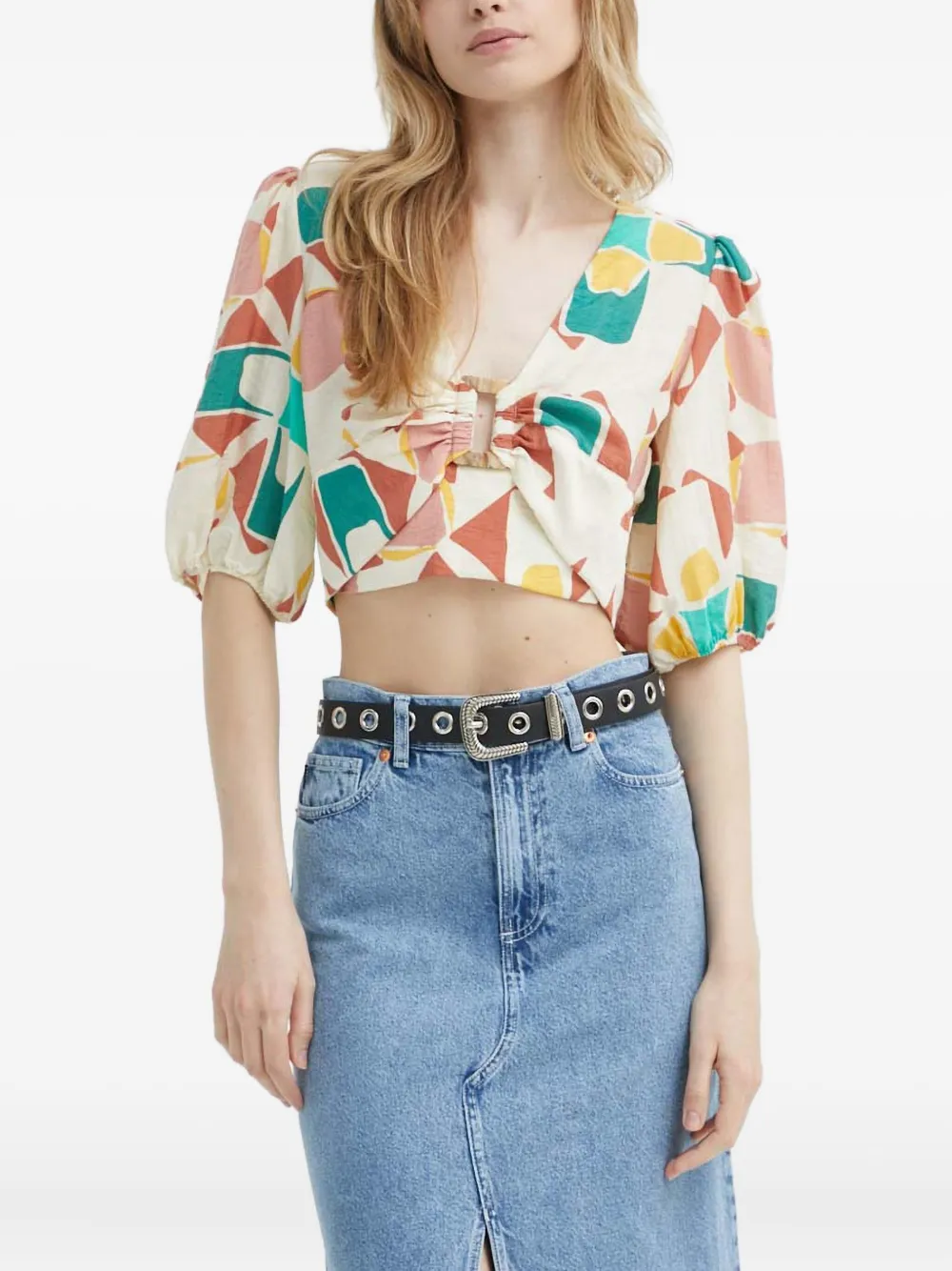 Ba&sh Aymar Abstract-print Crop Top In Multi