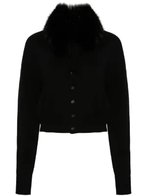 【送料&関税込】SportMax Sport Knitted And Fur Cardigan Sportmax Sport Cardigan Fake Fur Removable Neck