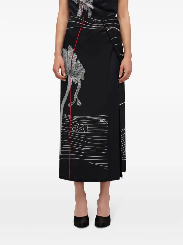 [Salvatore Ferragamo]プリントシルクスカート Ferragamo グラフィック シルクスカート | ブラック | FARFETCH JP