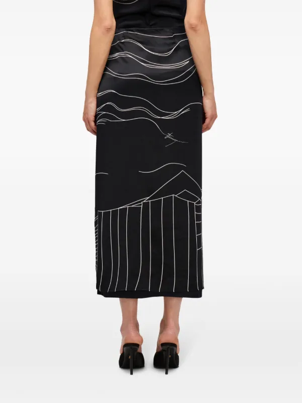 Ferragamo graphic-print Silk Skirt | Black | FARFETCH HK