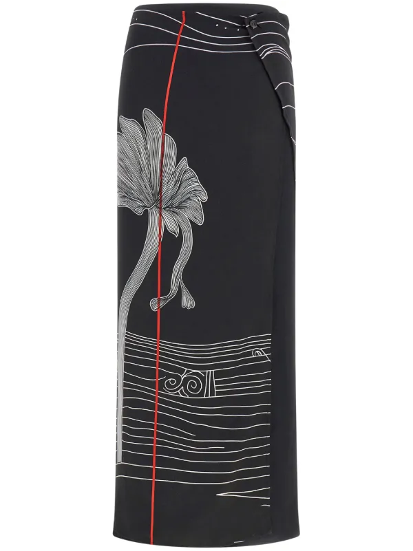Salvatore Ferragamo 近年 シルク100% ボタニカルスカート Ferragamo グラフィック シルクスカート