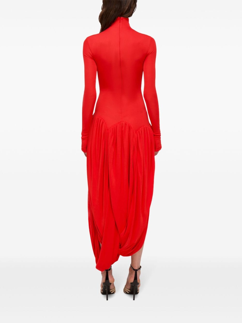 Shop Ferragamo Turtleneck Tulip-design Dress In Red