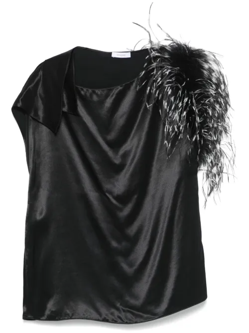 Haut asymétrique bordé de plumes - Ferragamo - Modalova