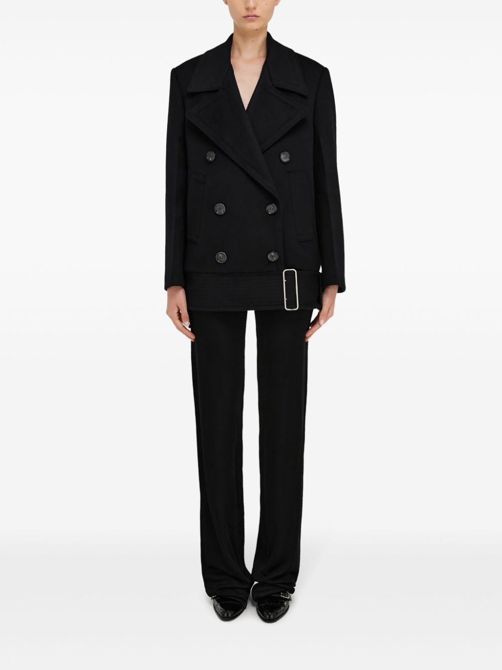 Shop Ferragamo Brushed-finish Peacoat In Black