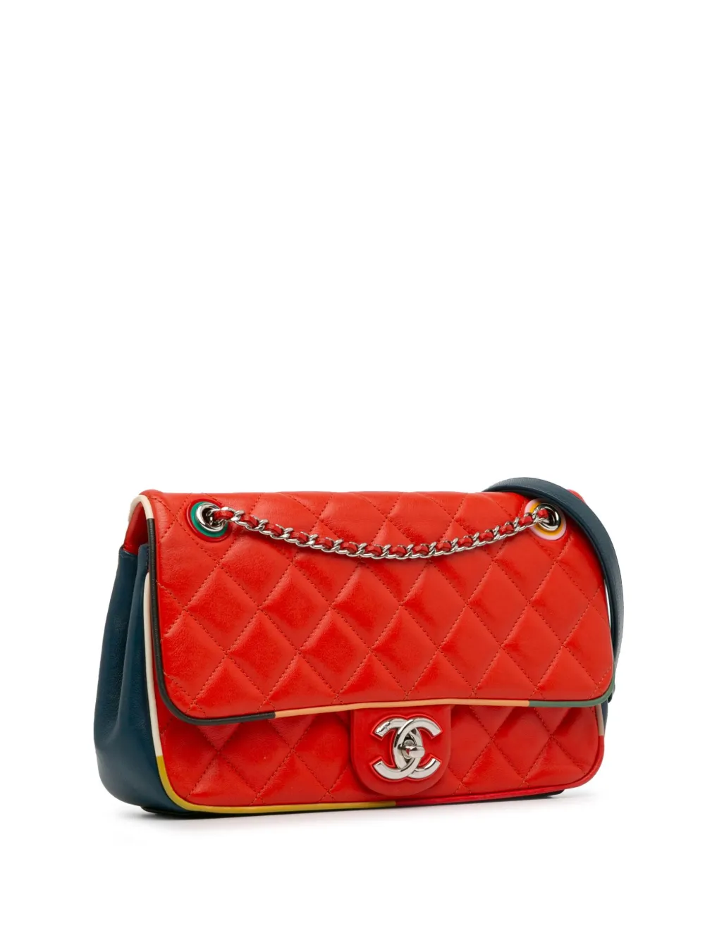 Pre-owned Chanel 2016-2017 Medium Lambskin Cuba Color Flap Crossbody Bag In Red