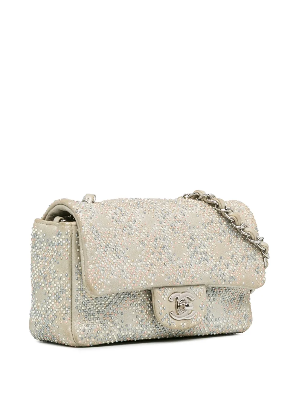 Pre-owned Chanel 2012-2013 Mini Iridescent And Studded Calfskin Flap Crossbody Bag In Silver