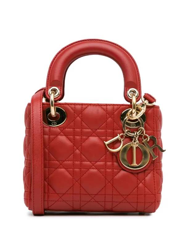 Christian Dior Pre Owned Mini Sac a Bandouliere Lady Dior En Peau d agneau 2017 Rouge FARFETCH CM