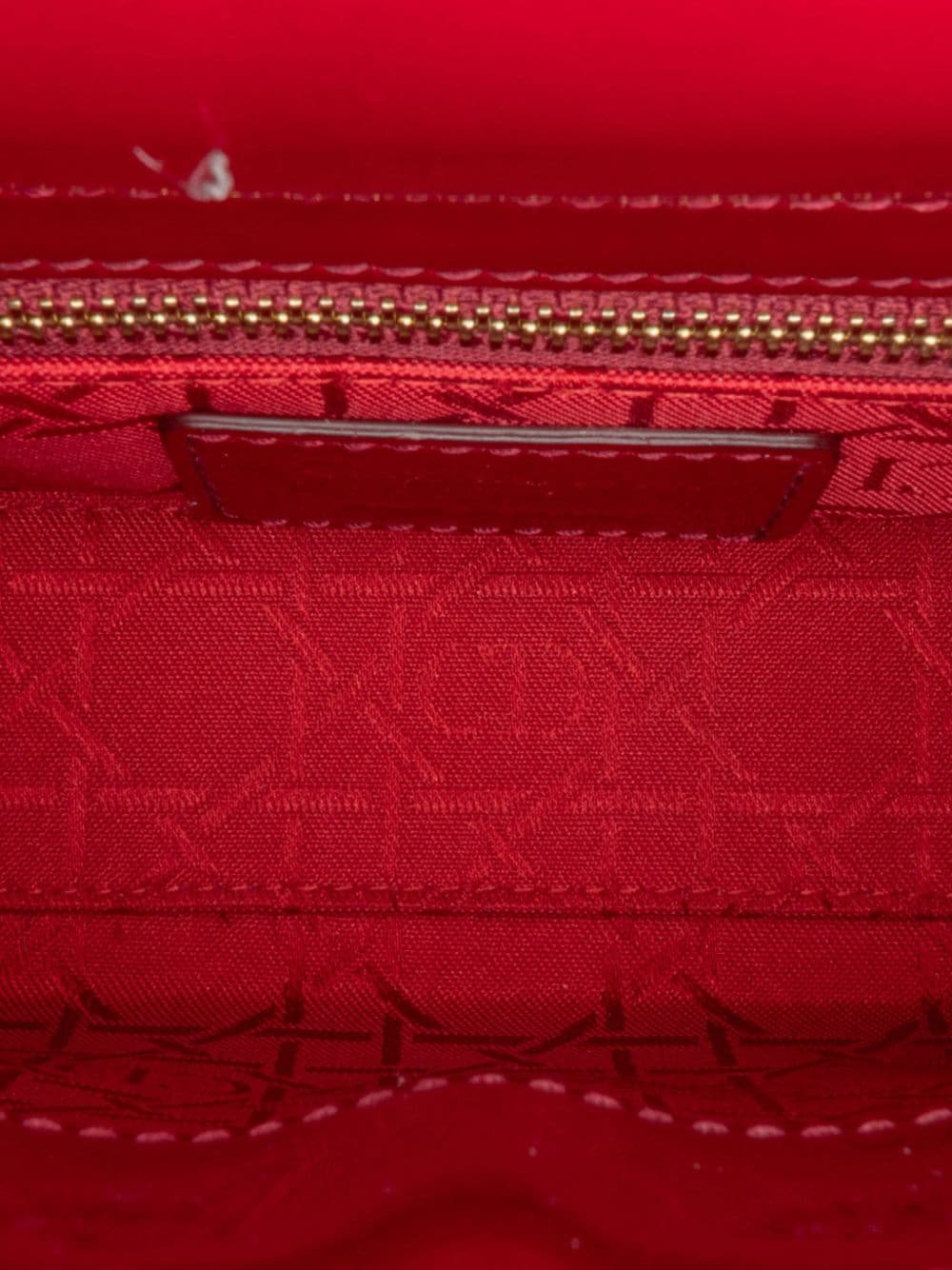 Pre-owned Dior 2019 Mini Patent Cannage Lady  Satchel In Red