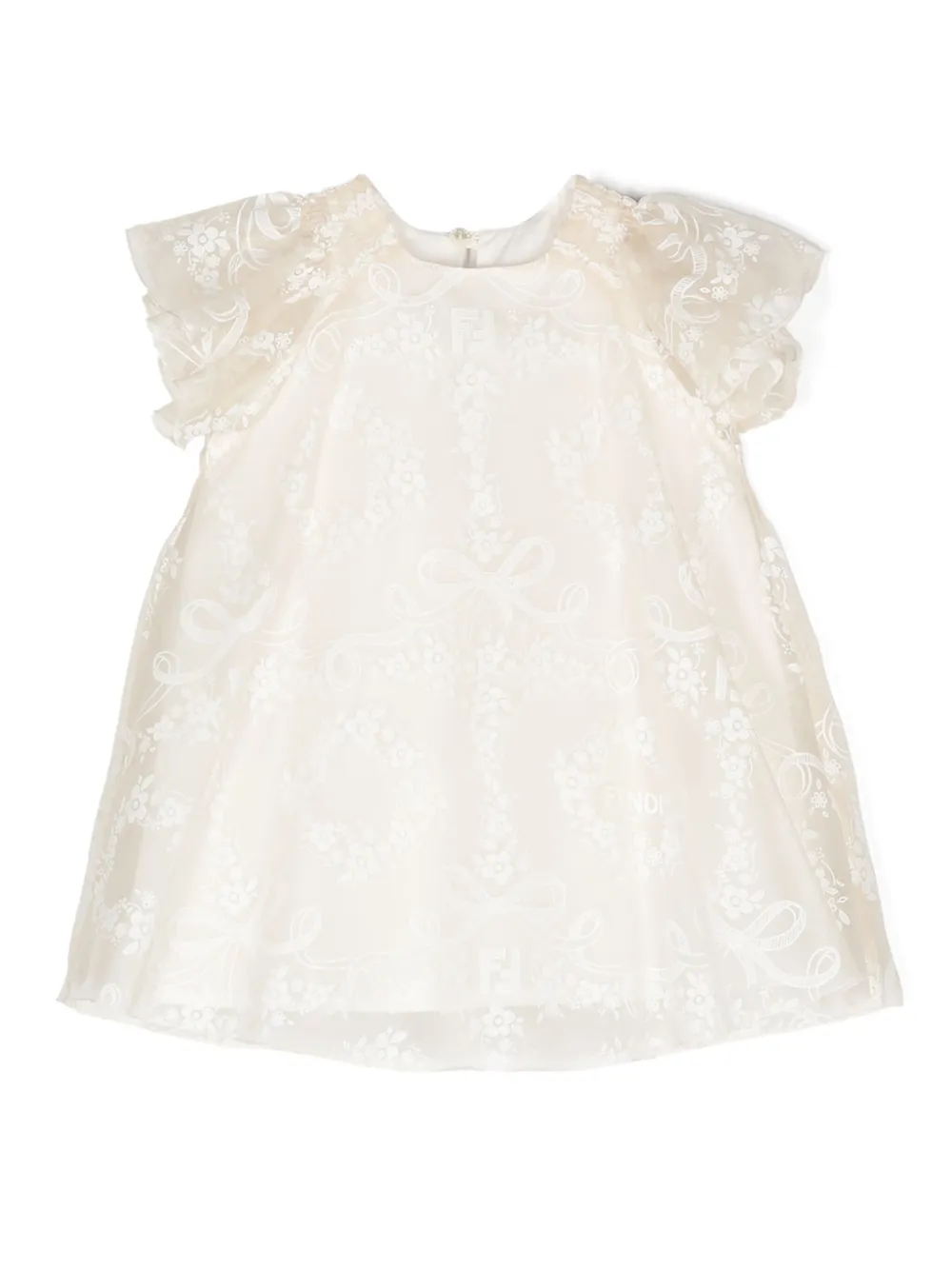 Fendi Kids Jurk met bloe print Beige
