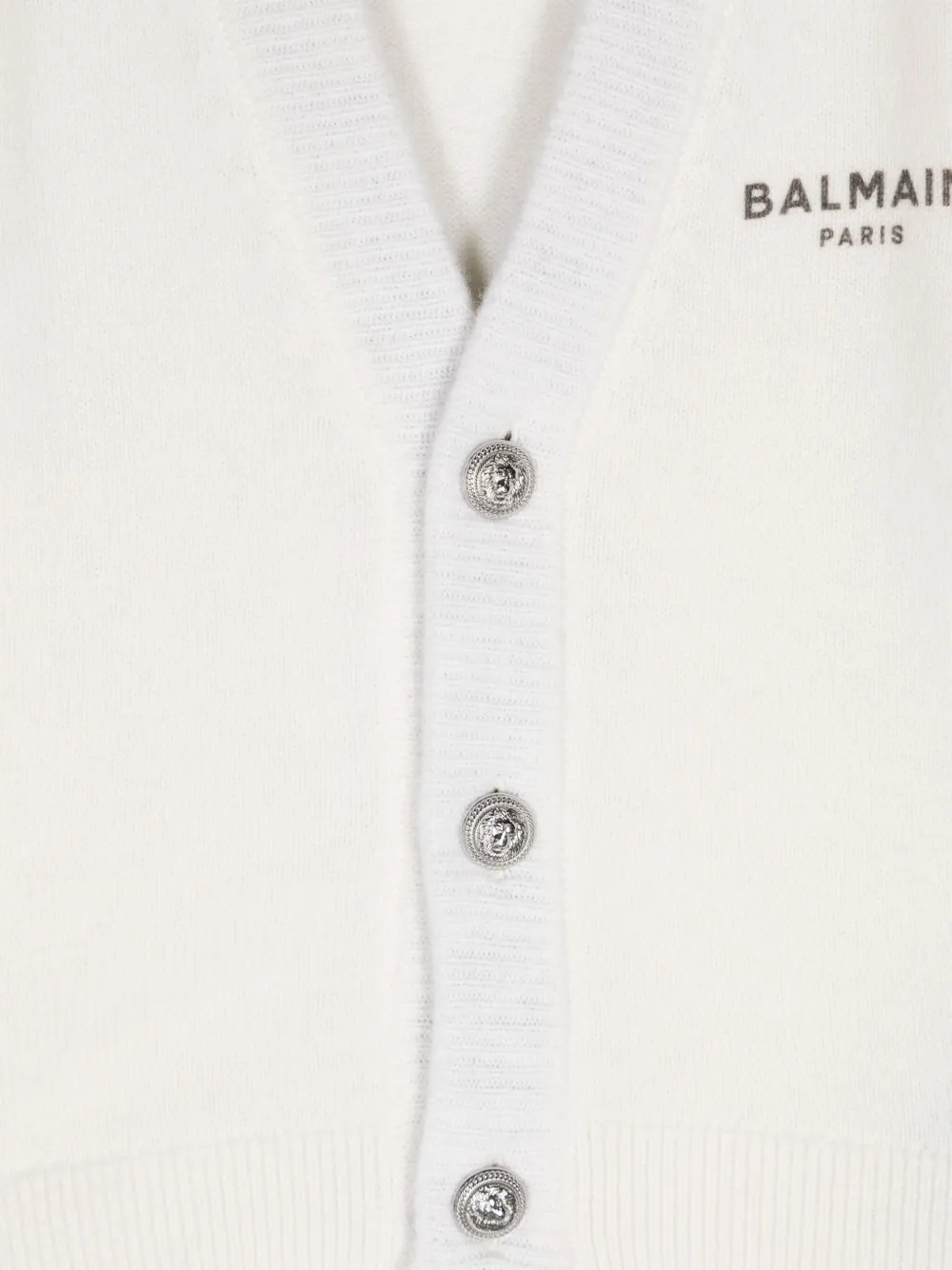 BALMAIN LOGO-PRINT WOOL-BLEND CARDIGAN