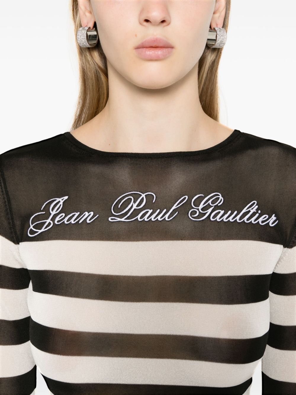 Shop Jean Paul Gaultier Logo-embroidered Striped Jumper In Black