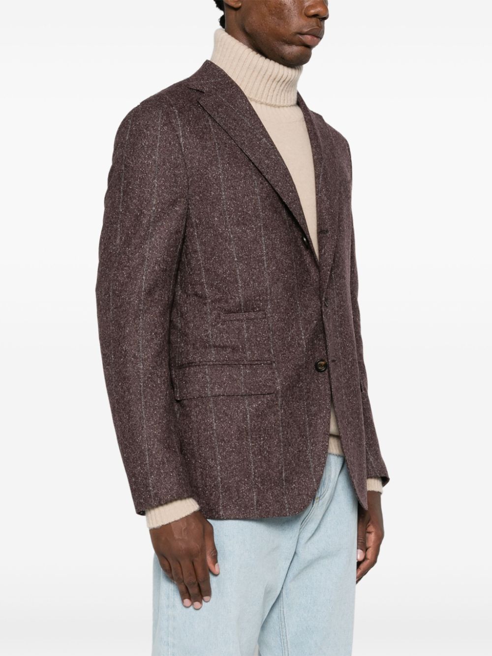 Shop Eleventy Speckle-knit Single-breasted Blazer In Braun