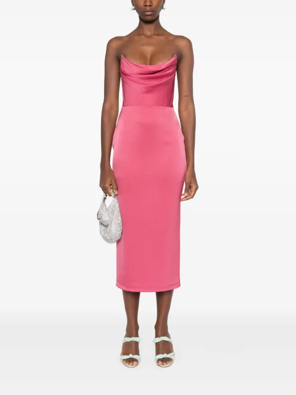 Alex Perry corset-style Satin Midi Dress Pink FARFETCH AE