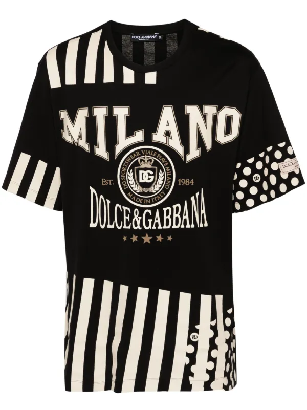 Tシャツ・カットソー DOLCE & GABBANA Logo print T-shirt White/Black G8PN9ZG7NSN Cotton T-shirt with logo embroidery in Black for Men