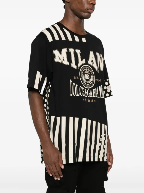 Tシャツ・カットソー DOLCE & GABBANA Logo print T-shirt White/Black G8PN9ZG7NSN Short-sleeved T-shirt with vertical logo print in Black for
