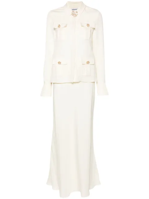 Self-Portrait crystal-embellished button maxi dress