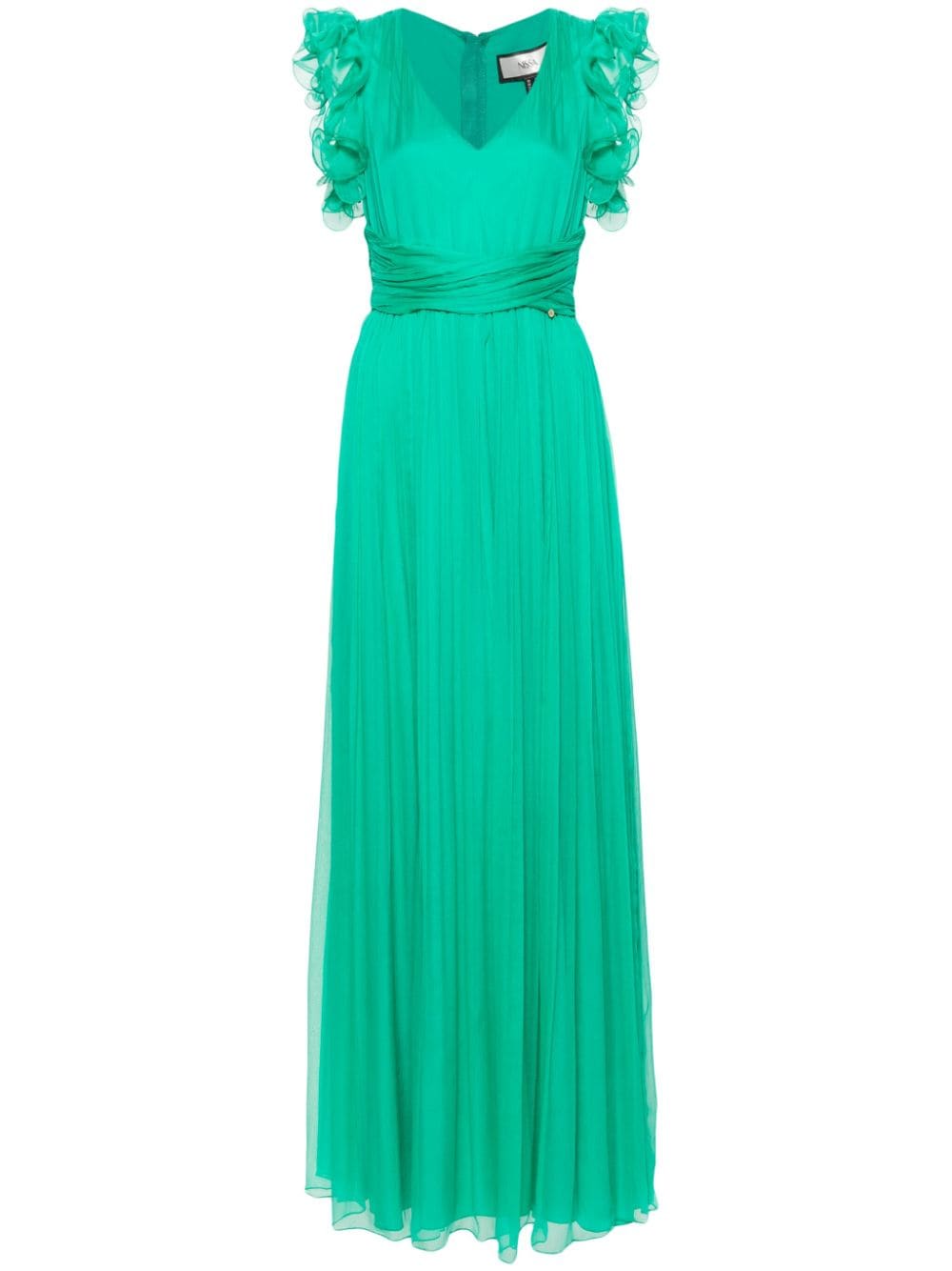 Nissa Ruffled Silk Maxi Dress In Green