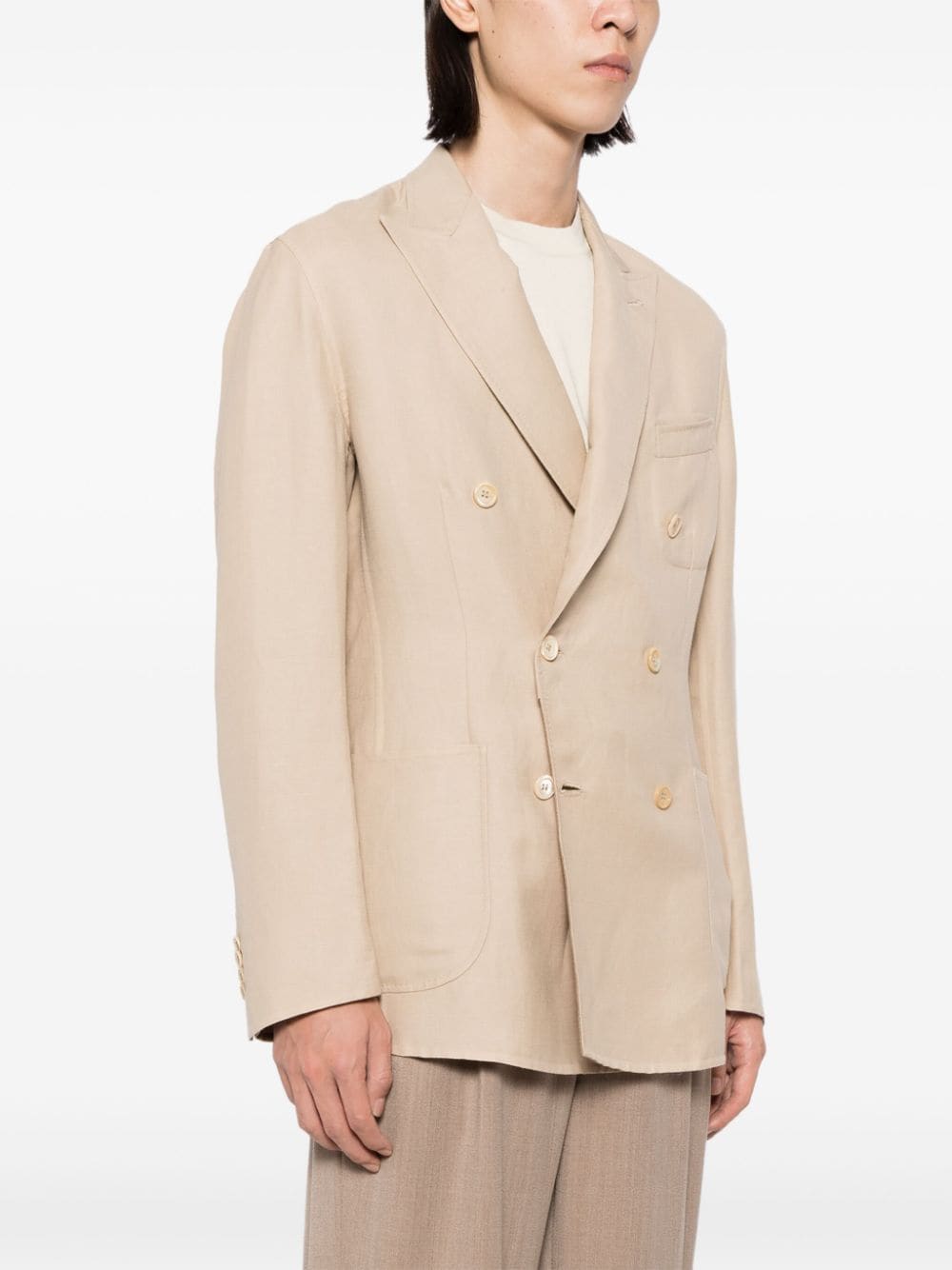 Shop Brioni Double-breasted Linen-blend Blazer In Neutrals