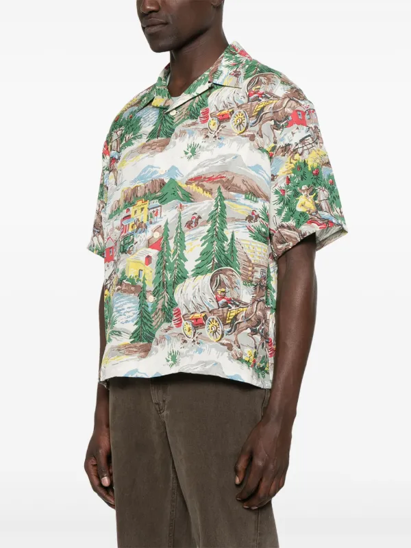極美品23ss VISVIM ヴィズヴィム CROSBY SHIRT中村鶴柄半袖 VISVIM FIL 23SS CROSBY SHIRT日潮中村仙鹤衬衫夏威夷短袖衬衣
