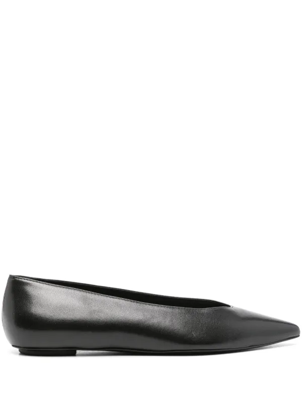 Stuart Weitzman Pointed-toe Leather Ballerinas in Black