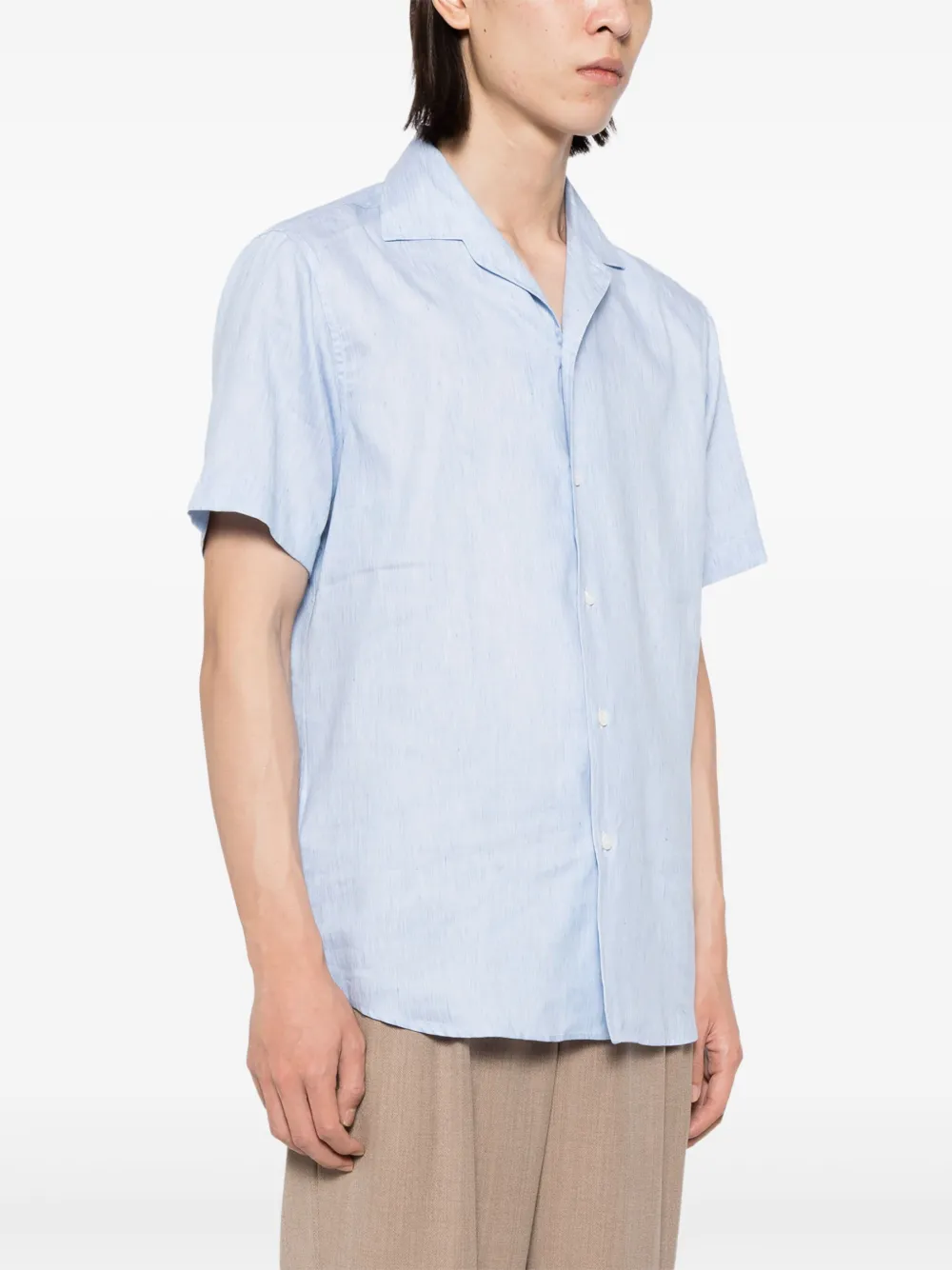 Brioni Overhemd met korte mouwen en gewelfde afwerking Blauw