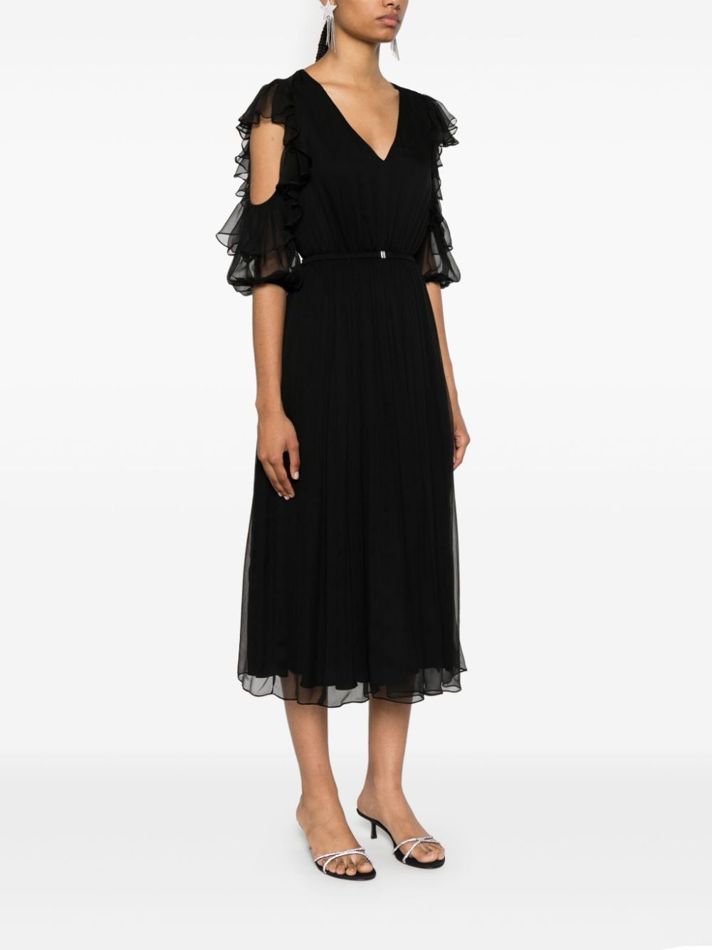 Shop Nissa Ruffled Silk Midi Dress In Black