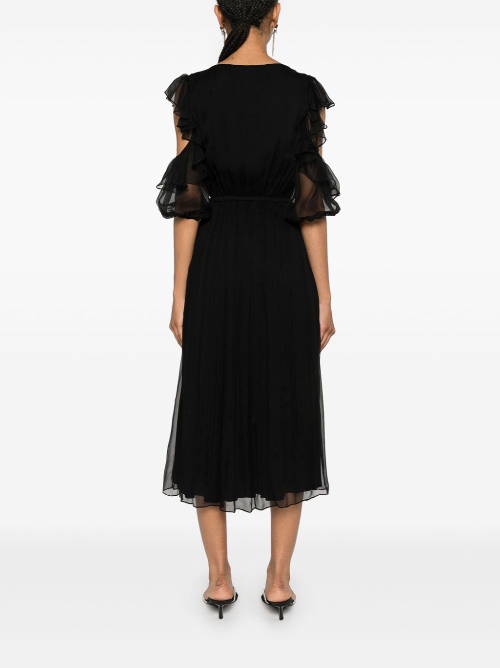 Shop Nissa Ruffled Silk Midi Dress In Black