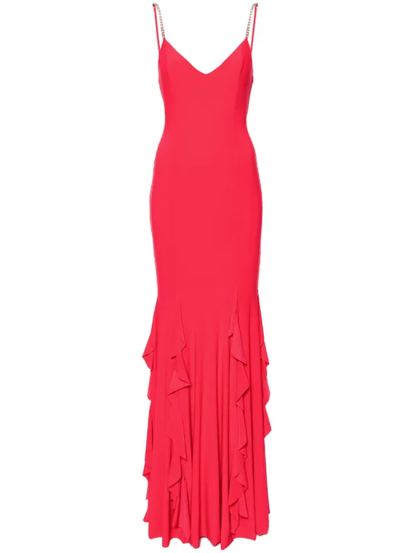 NISSA Ruffled Chiffon Maxi Dress | Red | FARFETCH TH