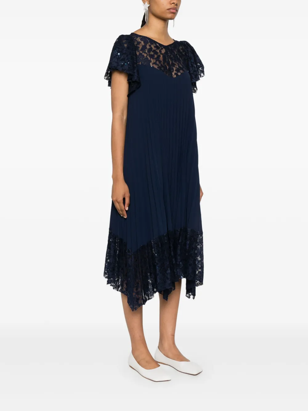 Nissa Lace-panelled Midi Dress In Blue