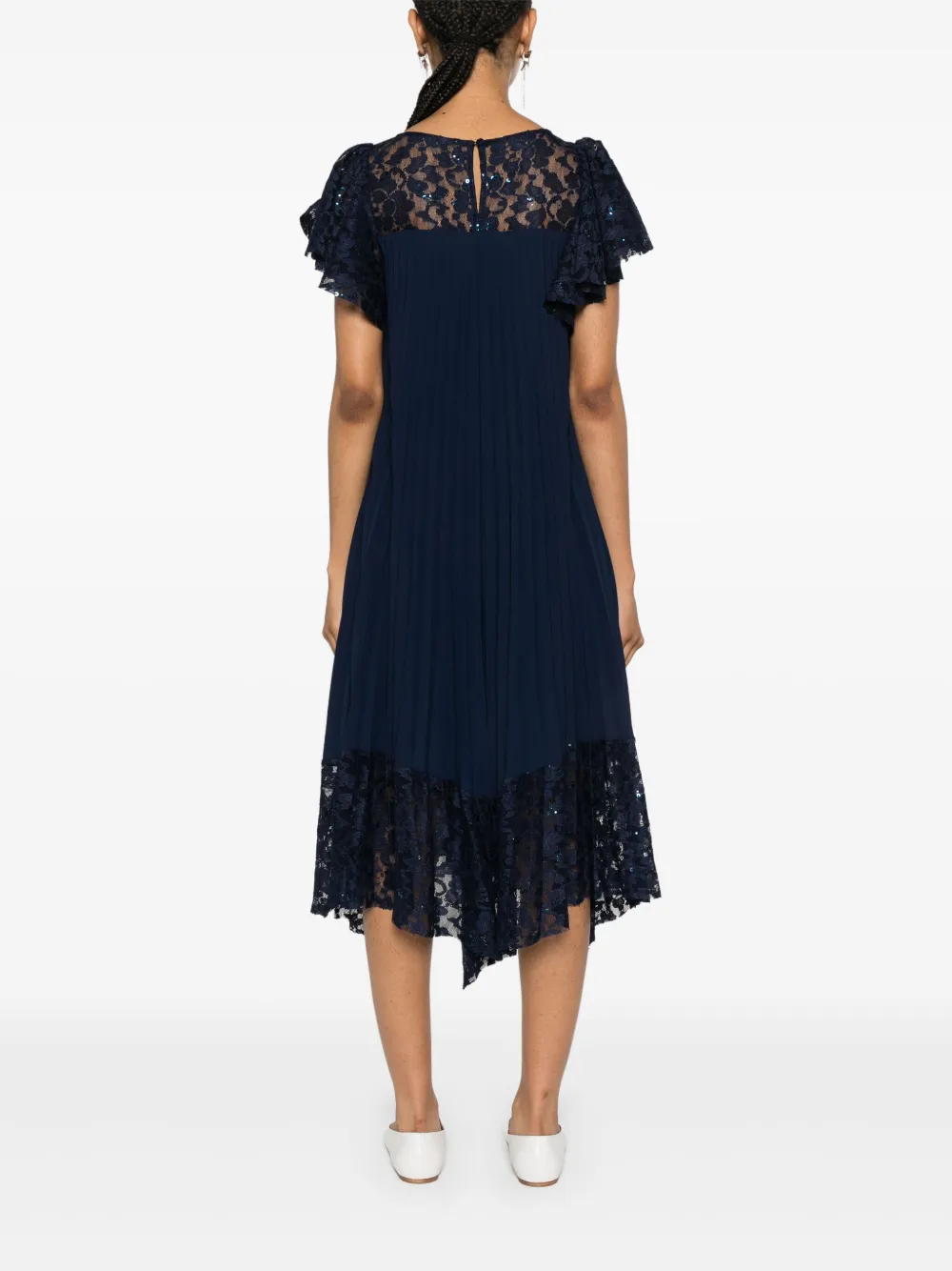 Nissa Lace-panelled Midi Dress In Blue