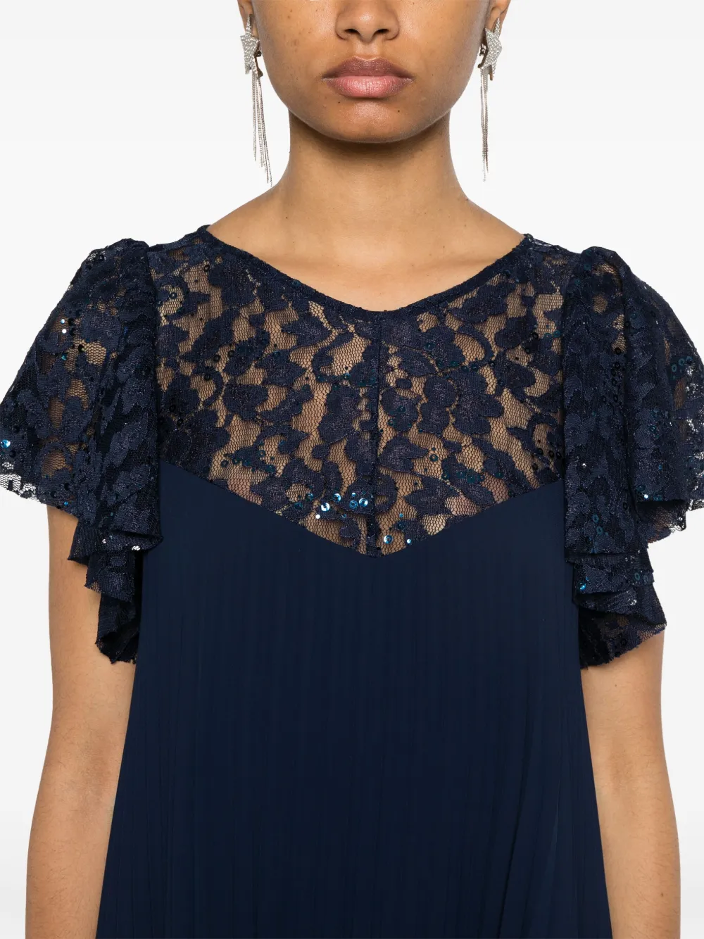 Nissa Lace-panelled Midi Dress In Blue