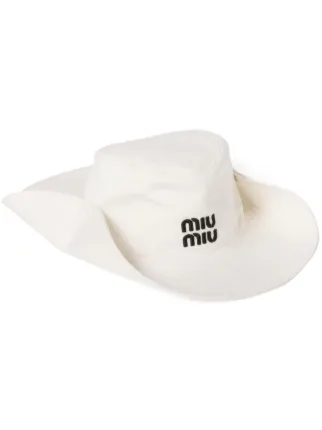 Miu Miu Drill logo-embroidered Hat | White | FARFETCH