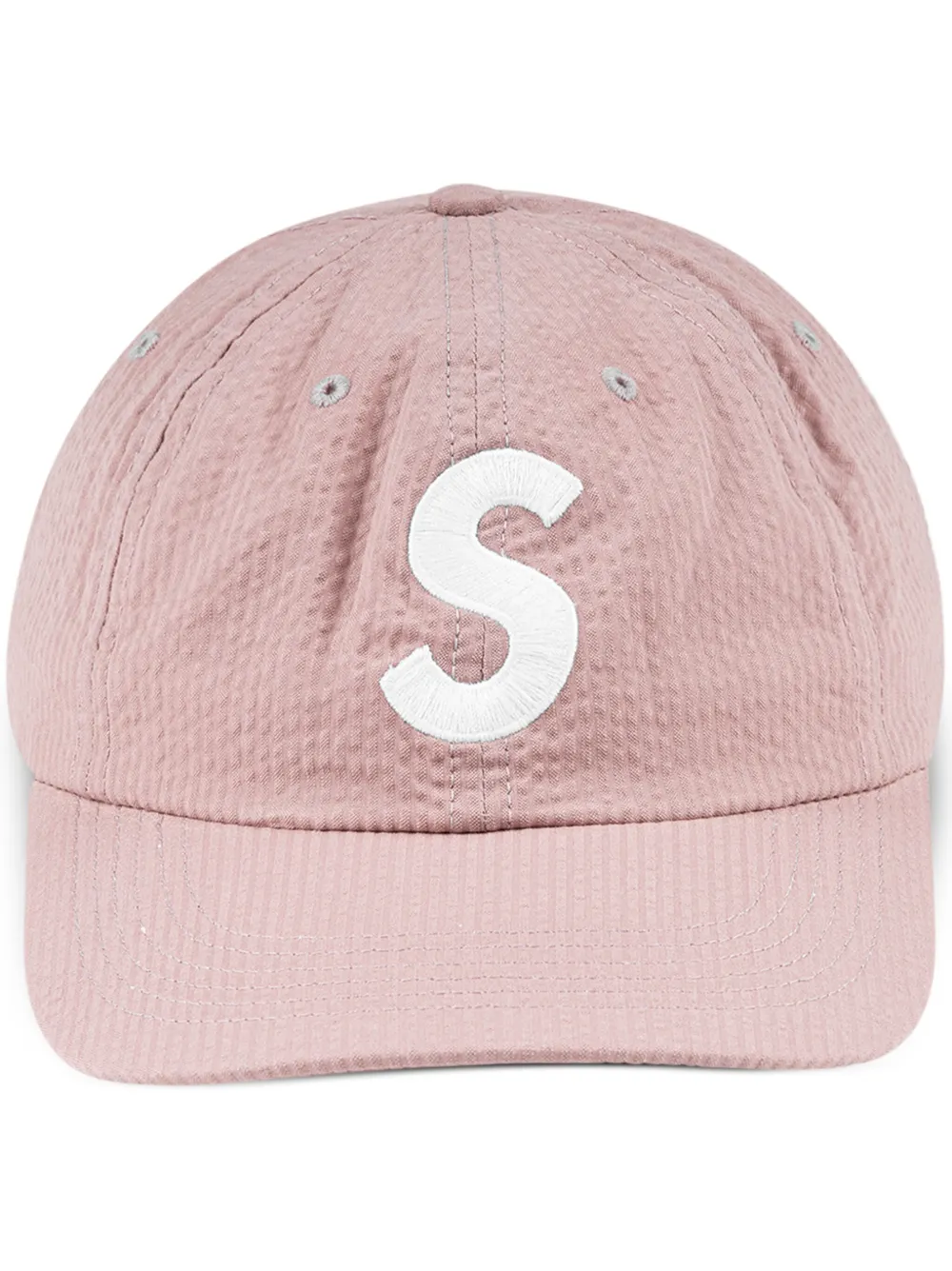 Supreme Logo-embroidered Seersucker Baseball Cap In Pink