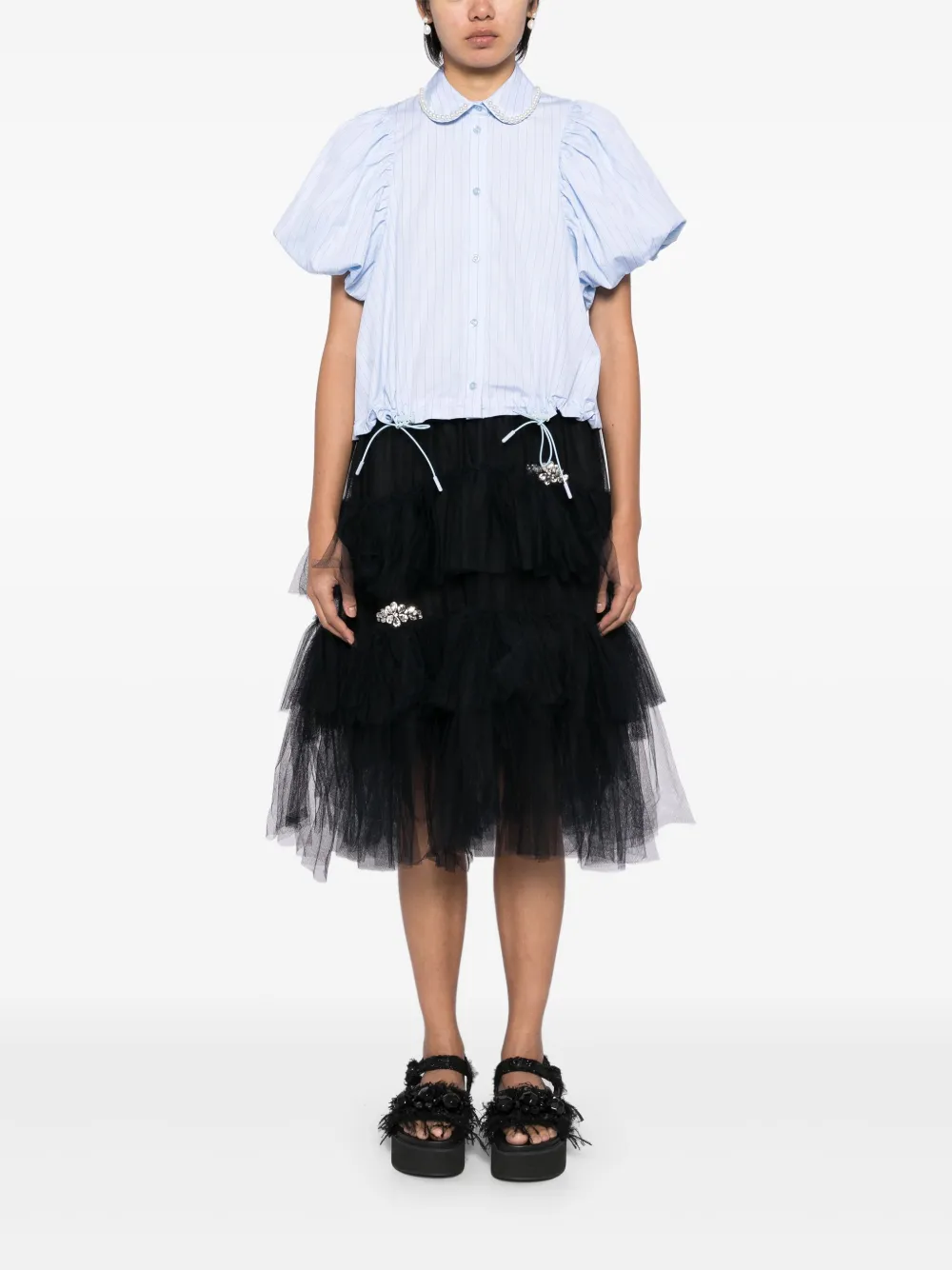 Simone Rocha tiered tulle skirt - Zwart
